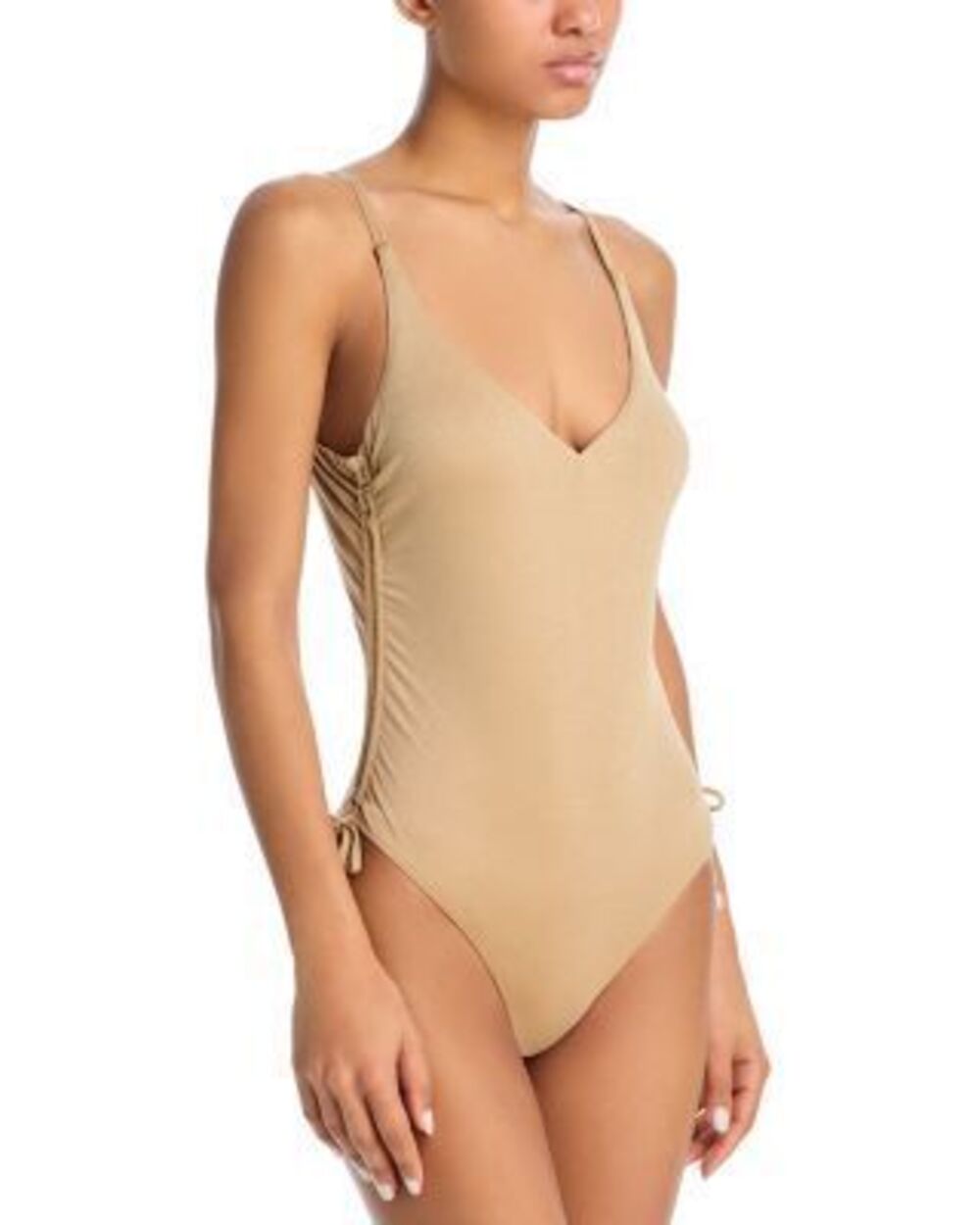 AQUA Women's Gold Drawstring One Piece Swimsuit M NWT